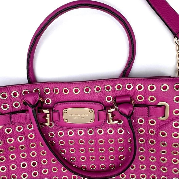Michael Kors Hamilton Grommet Satchel Hot Pink Leather w/ Dust Bag - Picture 7 of 16